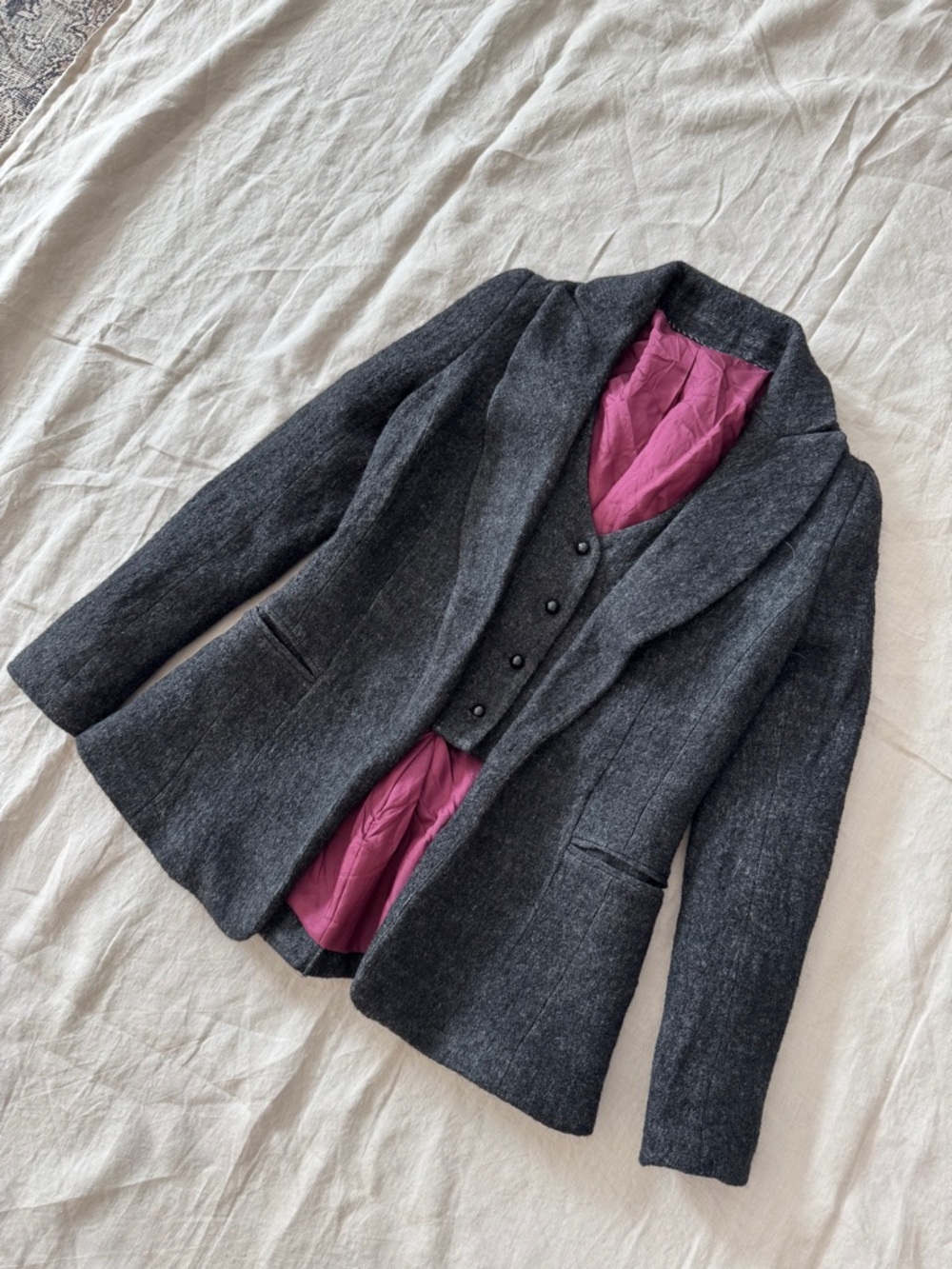 Vintage Edwardian style Charcoal grey Blazer w waistcoat vest xs academia - Picture 8 of 16
